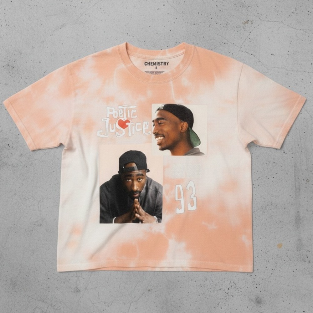 Small‎ Women's Peach and White Tie-Dye Tupac Graphic Crop Top